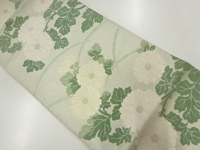 アンティーク　芝草に菊模様織出し袋帯（材料）